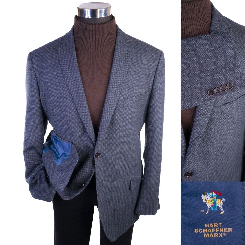 Hart Schaffner Marx Blazer 10 Pocket Sport Coat Sz 46R Blue 2-Button Wool Jacket